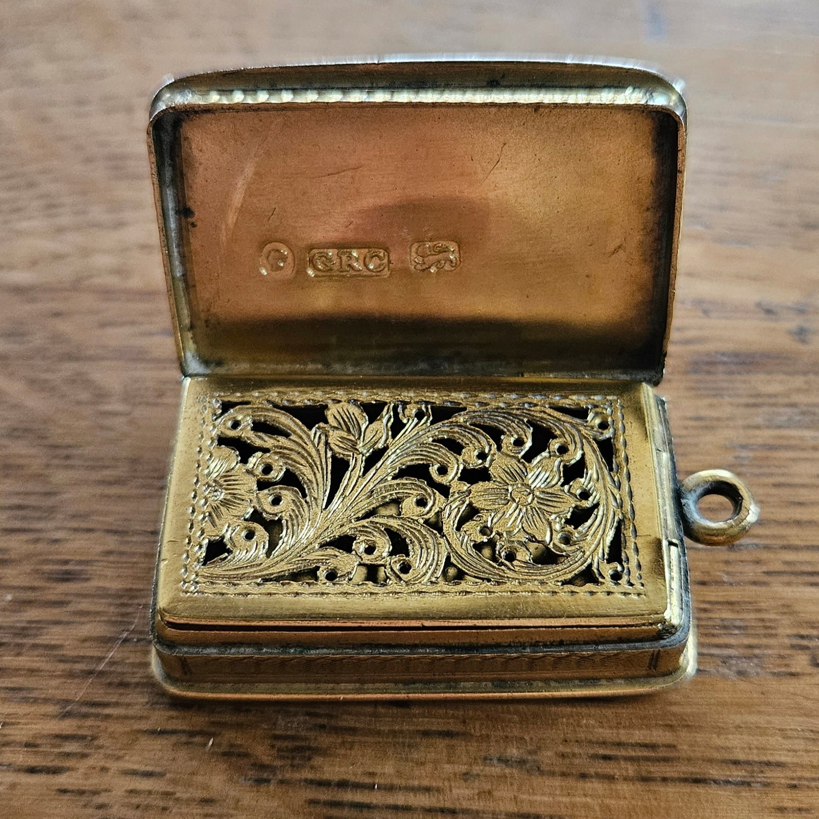 English Sterling Silver Gilt Vinaigrette Box by William Sampson Antique Georgian 1835