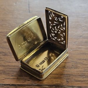 English Sterling Silver Gilt Vinaigrette Box by William Sampson Antique Georgian 1835
