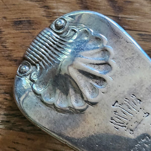 Shell and Inscribed Crest Detailing English Sterling Silver Ladle Cutlery by William Collins Antique Georgian