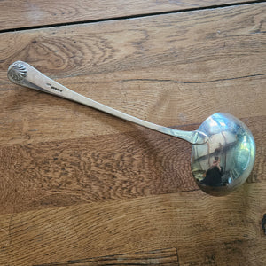 Shell and Inscribed Crest Detailing English Sterling Silver Ladle Cutlery by William Collins Antique Georgian