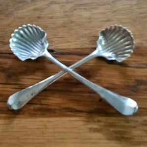 Pair of Regency Salt Dishes English Sterling Silver by D & R Hennell Shell Spoons Antique Georgian