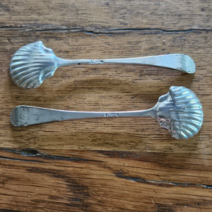 Pair of Regency Salt Dishes English Sterling Silver by D & R Hennell Shell Spoons Antique Georgian