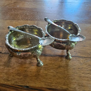 Pair of Regency Salt Dishes English Sterling Silver by D & R Hennell Shell Spoons Antique Georgian