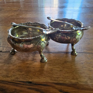 Pair of Regency Salt Dishes English Sterling Silver by D & R Hennell Shell Spoons Antique Georgian