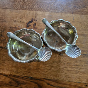 Pair of Regency Salt Dishes English Sterling Silver by D & R Hennell Shell Spoons Antique Georgian