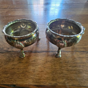 Pair of Regency Salt Dishes English Sterling Silver by D & R Hennell Shell Spoons Antique Georgian