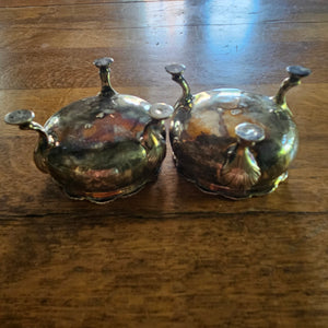 Pair of Regency Salt Dishes English Sterling Silver by D & R Hennell Shell Spoons Antique Georgian