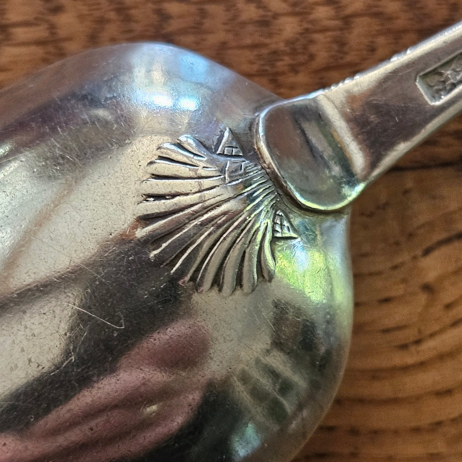 Shell Detail English Sterling Silver Serving Spoon by Ebenezer Coker Antique Georgian