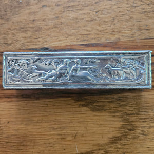 French Sterling Silver Toothpick Box Hunting Scene Antique Victorian c1890