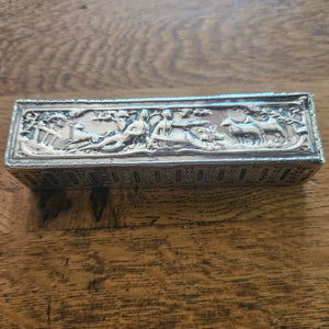 French Sterling Silver Toothpick Box Hunting Scene Antique Victorian c1890