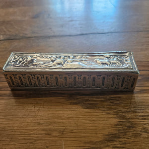 French Sterling Silver Toothpick Box Hunting Scene Antique Victorian c1890