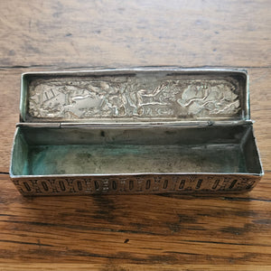 French Sterling Silver Toothpick Box Hunting Scene Antique Victorian c1890