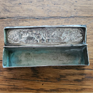 French Sterling Silver Toothpick Box Hunting Scene Antique Victorian c1890