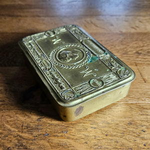 WWI 1914 Queen Mary Christmas Tin Gilded Brass Antique