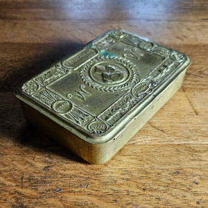 WWI 1914 Queen Mary Christmas Tin Gilded Brass Antique