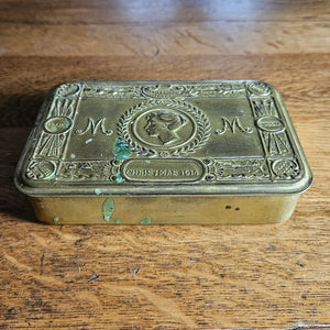 WWI 1914 Queen Mary Christmas Tin Gilded Brass Antique