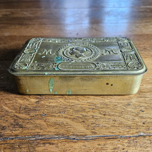 WWI 1914 Queen Mary Christmas Tin Gilded Brass Antique