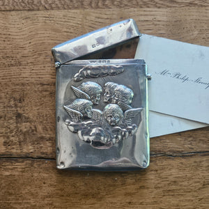 Reynold's Cherubs English Sterling Silver Calling Card Case by Henry Matthews Antique Edwardian 1902