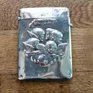 Reynold's Cherubs English Sterling Silver Calling Card Case by Henry Matthews Antique Edwardian 1902