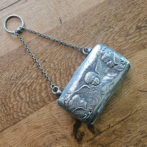 Raphael Cherubs English Sterling Silver Ladies Purse Bag by Henry Matthews Antique Edwardian 1902