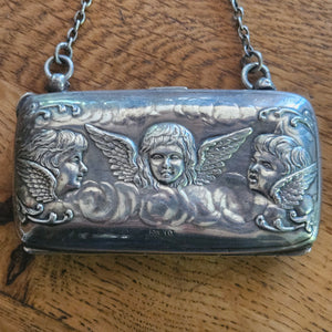 Reynold's Cherubs English Sterling Silver Ladies Purse Bag by Henry Matthews Antique Edwardian 1902