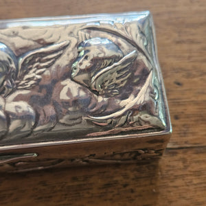 Reynold's Cherubs English Sterling Silver Jewellery Ring Box by William Comyns & Sons Antique Edwardian