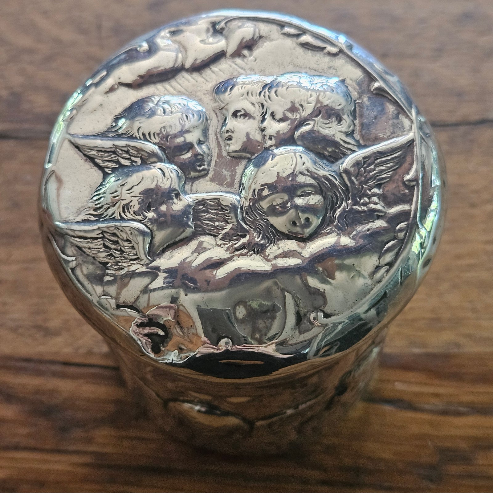 Raphael Cherubs English Sterling Silver Vanity Pot or Jar by William Comyns & Sons Antique Edwardian