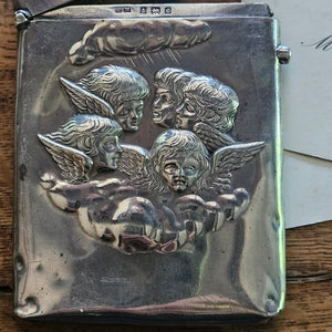 Reynold's Cherubs English Sterling Silver Calling Card Case by Henry Matthews Antique Edwardian 1902