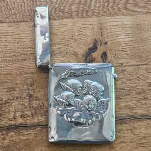 Reynold's Cherubs English Sterling Silver Calling Card Case by Henry Matthews Antique Edwardian 1902
