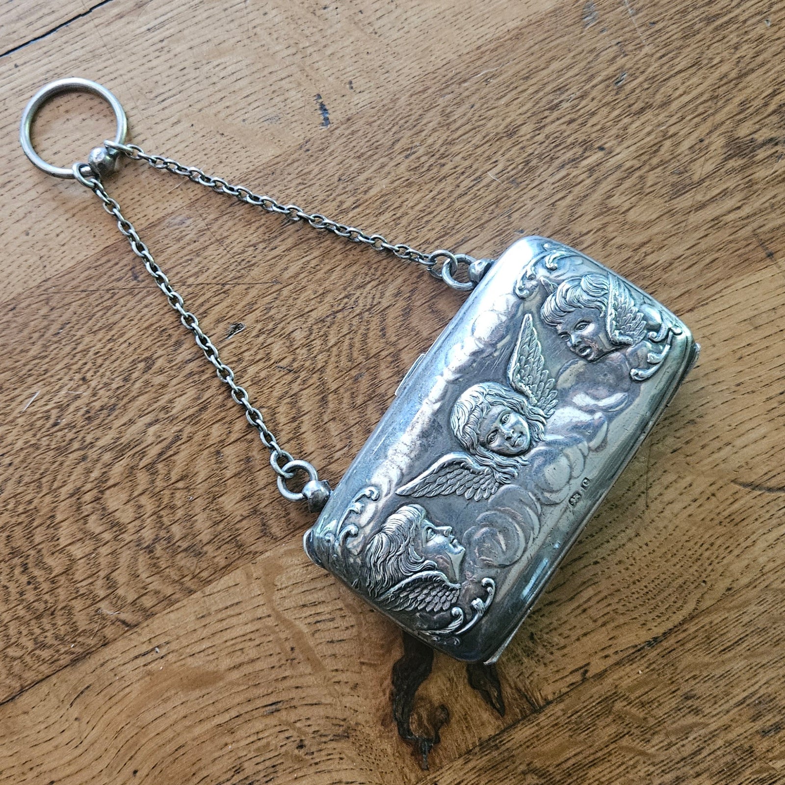 Reynold's Cherubs English Sterling Silver Ladies Purse Bag by Henry Matthews Antique Edwardian 1902
