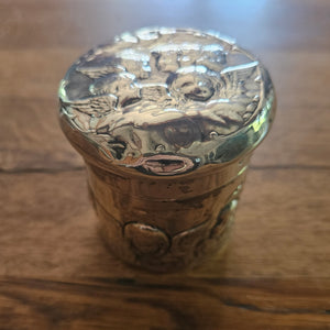 Reynold's Cherubs English Sterling Silver Vanity Pot or Jar by William Comyns & Sons Antique Edwardian