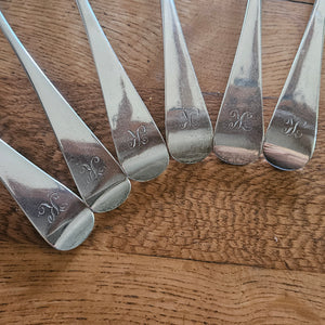 Set of 6 Scottish Sterling Silver Serving Spoons by William Constable Antique Georgian