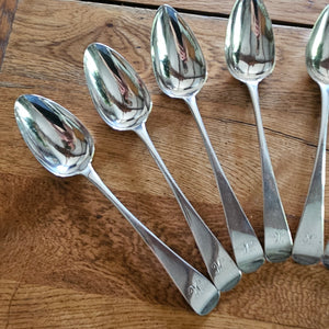 Set of 6 Scottish Sterling Silver Serving Spoons by William Constable Antique Georgian