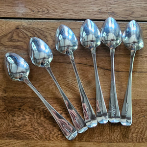Set of 6 Scottish Sterling Silver Serving Spoons by William Constable Antique Georgian