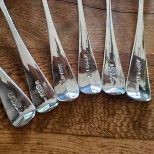 Set of 6 Scottish Sterling Silver Serving Spoons by William Constable Antique Georgian