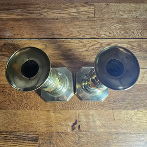Pair of The King of Diamonds Brass Candlesticks Antique Victorian