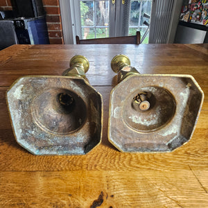 Pair of The King of Diamonds Brass Candlesticks Antique Victorian