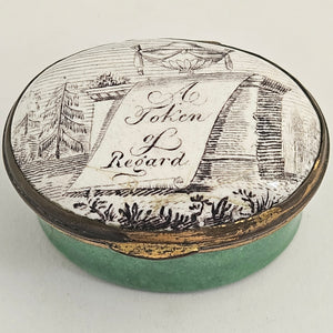 "A Token of Regard" Motto Bilston Enamel Patch Box Antique Georgian c1820