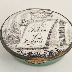 "A Token of Regard" Motto Bilston Enamel Patch Box Antique Georgian c1820