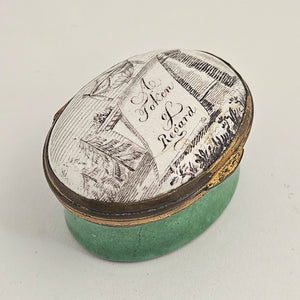 "A Token of Regard" Motto Bilston Enamel Patch Box Antique Georgian c1820