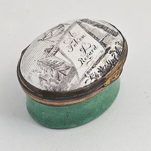 "A Token of Regard" Motto Bilston Enamel Patch Box Antique Georgian c1820