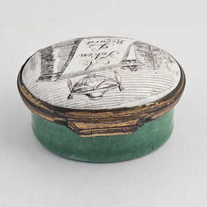 "A Token of Regard" Motto Bilston Enamel Patch Box Antique Georgian c1820