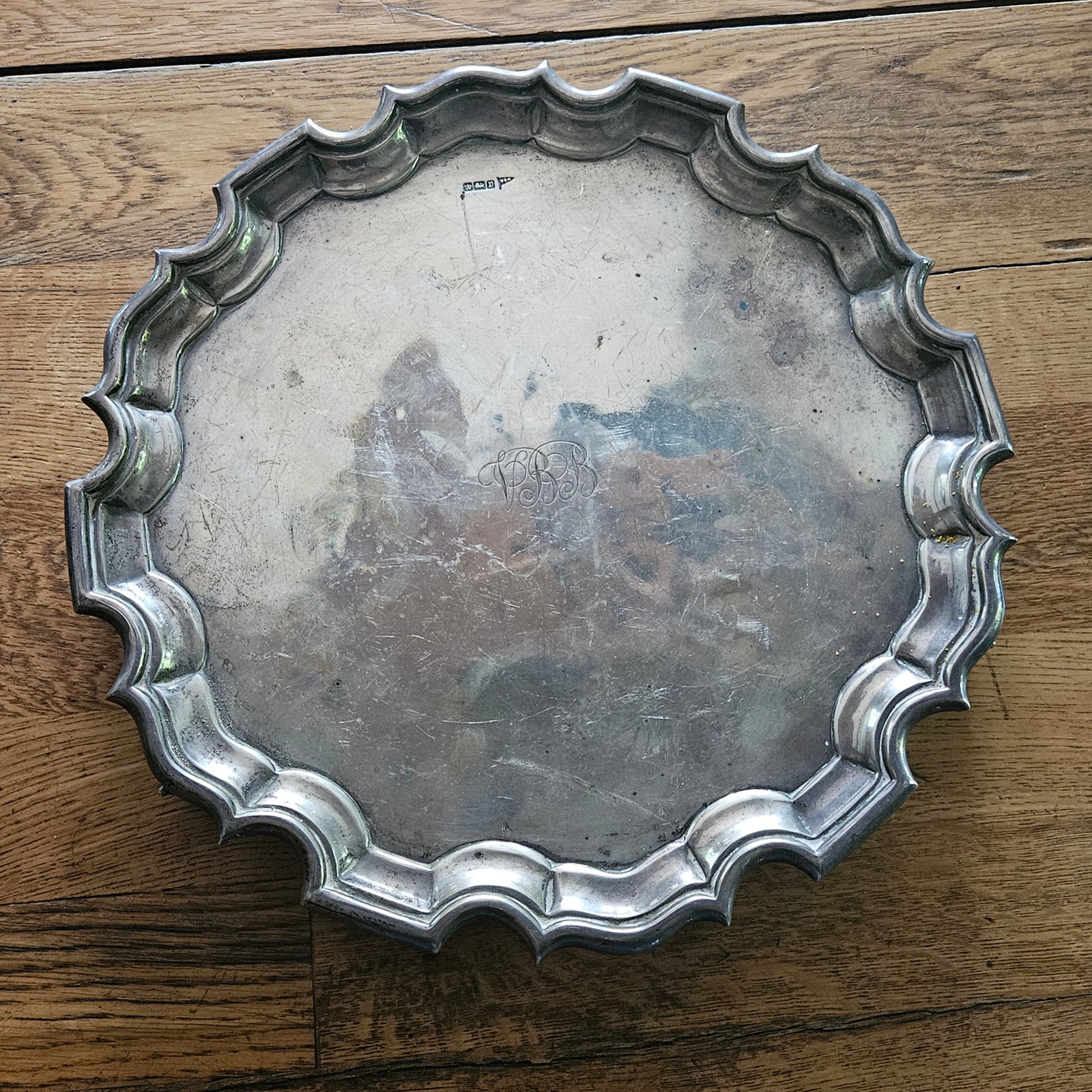 English Sterling Silver Salver Dish by Walker & Hall Antique Edwardian