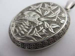 Aesthetic Stork Bird English Sterling Silver Double Locket Antique Victorian 1879