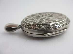 Aesthetic Stork Bird English Sterling Silver Double Locket Antique Victorian 1879