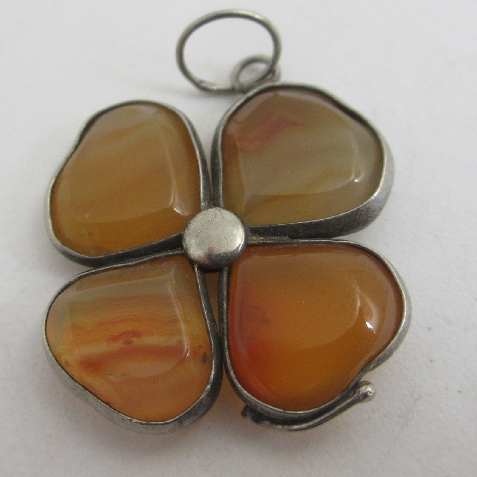 Agate 4 Leaf Clover Sterling Silver Pendant Antique Victorian c1860