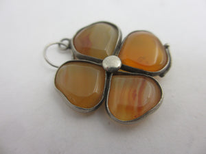 Agate 4 Leaf Clover Sterling Silver Pendant Antique Victorian c1860