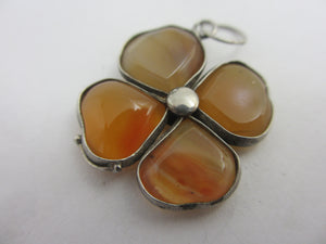 Agate 4 Leaf Clover Sterling Silver Pendant Antique Victorian c1860
