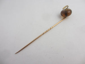 Amber Curling Stone 15k Gold Stick Pin Brooch Antique Victorian c1890