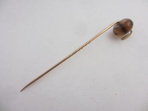 Amber Curling Stone 15k Gold Stick Pin Brooch Antique Victorian c1890